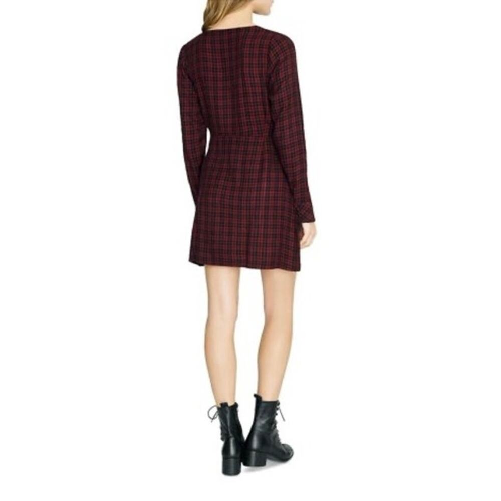 NWT Sanctuary Anthropologie Red Black Plaid Wrap Long Sleeve Dress Sz 10 - Picture 4 of 16